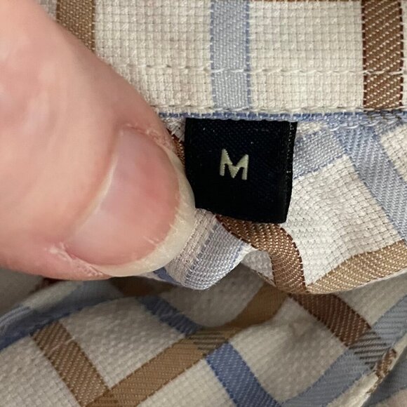 CANALI SS Designer Luxury 100% Cotton Check Shirt Made in Italy Wht Blue Tan M - Picture 9 of 13